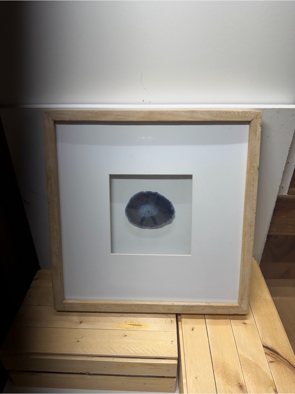 Framed Blue Agate Slice Wall Art Shadow Box Decor
